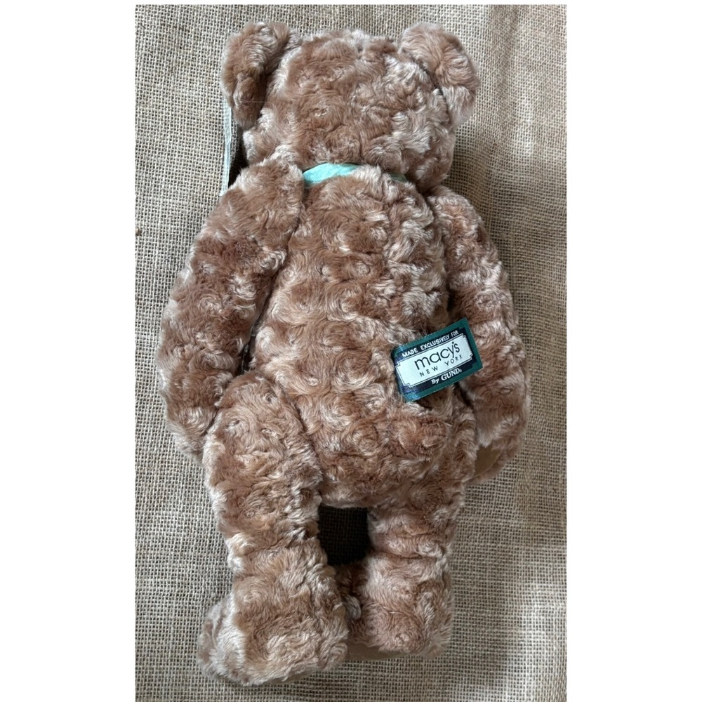 Gund Macys Jointed Teddy Bear Plush Stuffed Animal Light Brown Green Bow - Picture 4 of 7